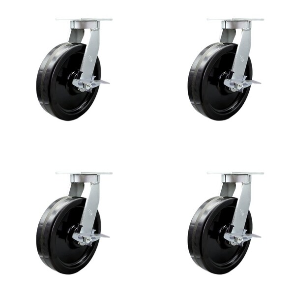 Service Caster 10'' Extra Heavy Duty Phenolic Wheel Swivel Caster Set with Brakes, 4PK CRAN-SCC-KP92S1030-PHR-SLB-4 - main